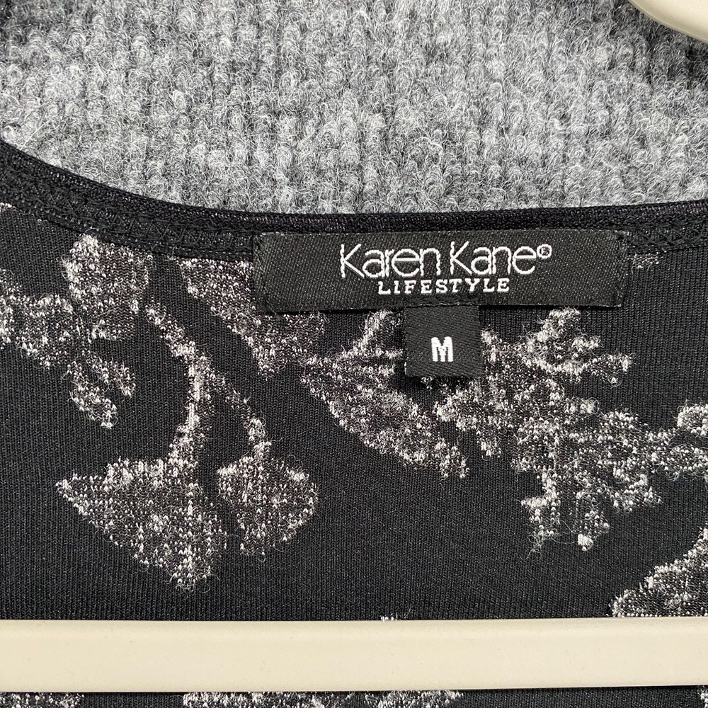 Karen Kane Top Medium Black Burnout Silver V-Neck Fitted Whimsigoth Fairy Grunge - Picture 5 of 8
